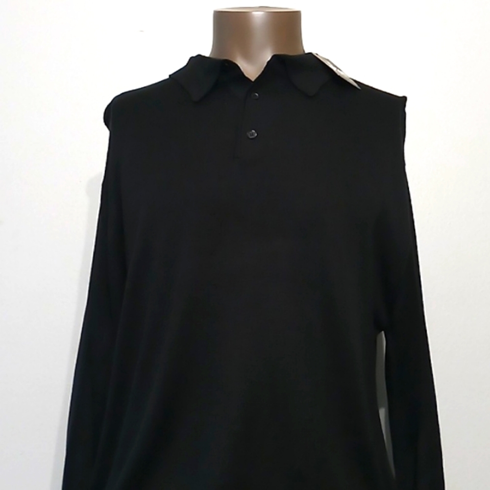 Vintage Form fitting 1pc Black Long sleeves Polo shirt by INSEARCH